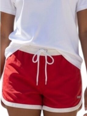 Men Sandro Paris Retro Swim Trunks  Red w/Contrast Trim  Sz S